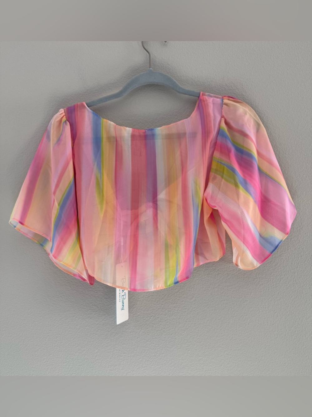 NEW - Beach Bunny - Mae Tie Front Top Cover Up - MULTI COLOR STRIPE - Picture 2 of 4